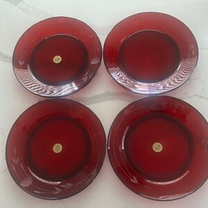 Princess House Heritage Cobalt Red Luncheon Plate Set of 4 New Plated